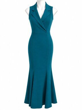 Small Sleeveless Mermaid Maxi Dress Notched Lapel V-Neck Elegant Formal Gown